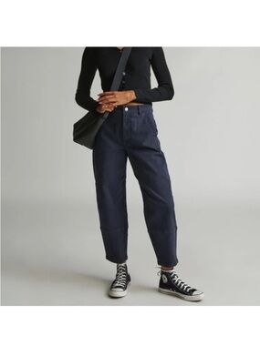 Everlane Womens navy cotton barrel utility pants 4 long blue